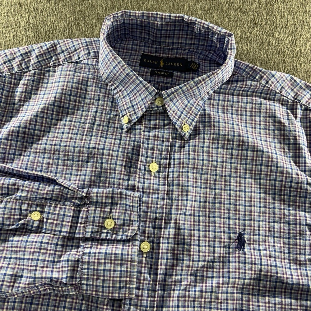 Ralph Lauren Men's Button Down Classic Fit Large Purple Blue